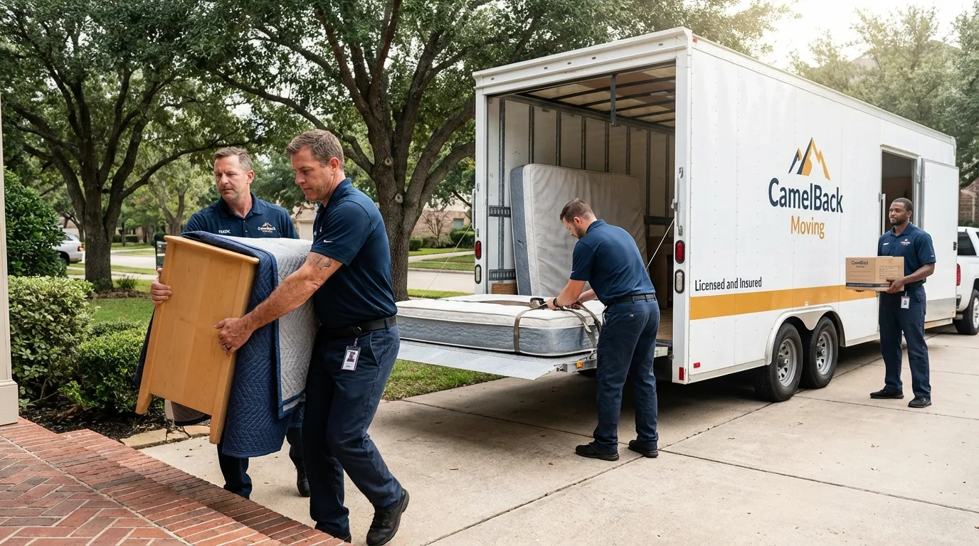 Crew loading residential truck for cross-state move from Biddeford, ME