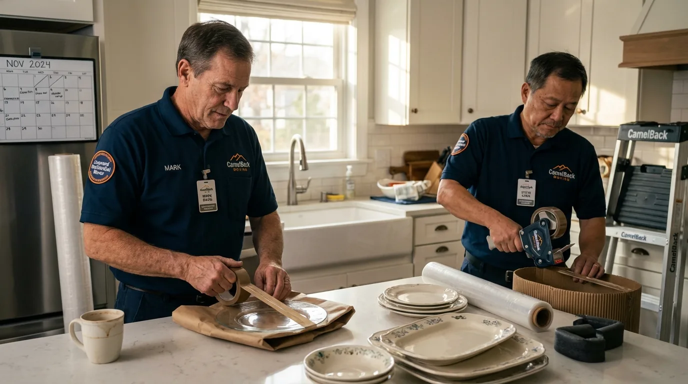 Professional crew packing kitchen dishware in Biddeford, ME